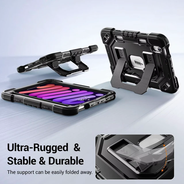 Alt view image 6 of 7 - Kid-Friendly Case for iPad mini 7th Generation A17 Pro/mini 6 8.3"
Fully-Body Rugged Heavy Duty Shockproof Cover, Built-in Kickstand, Landscape & Portrait Viewing, Pencil Holder, Black