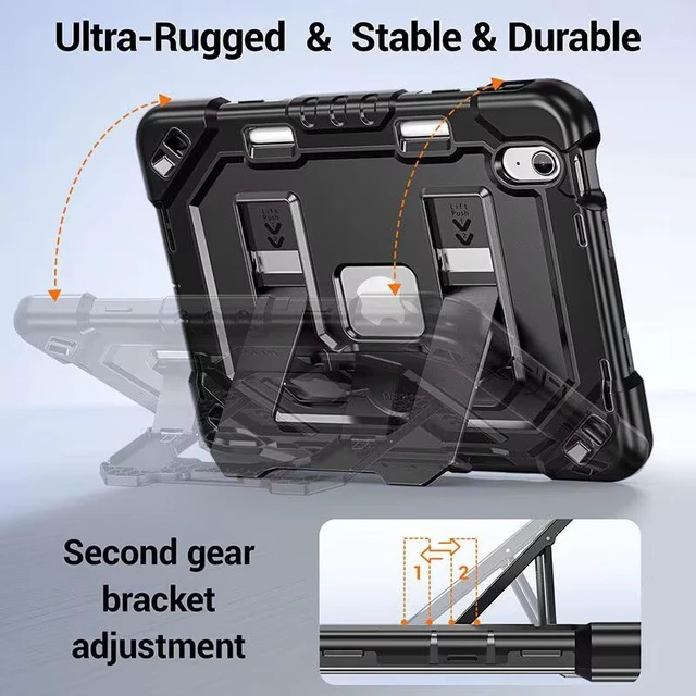 Alt view image 7 of 7 - Case for iPad A16 11th Generation 11 Inch (2025)/10th Generation 10.9 Inch (2022), Dinines Rugged Heavy Duty Shockproof Protective iPad A16 Case with Kickstand, Shoulder Strap Pencil Holder,