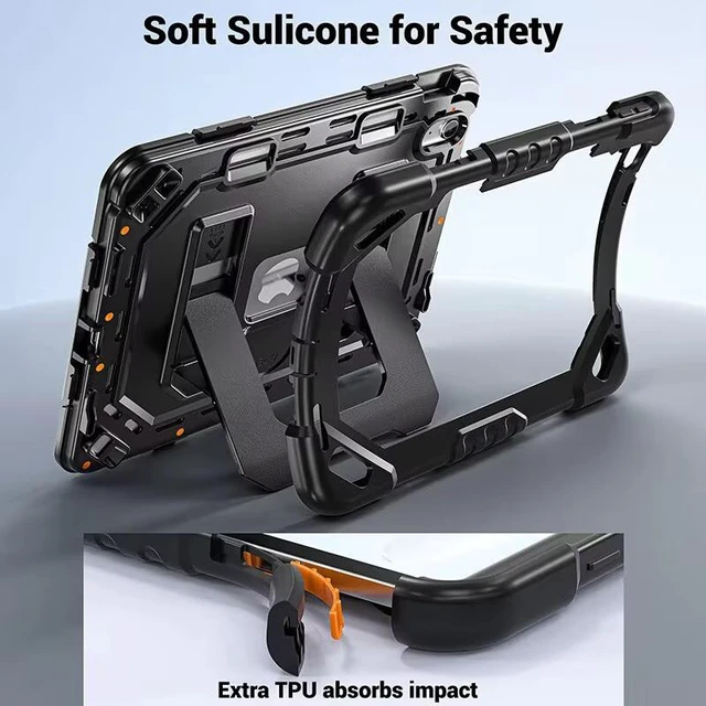 Alt view image 6 of 7 - Case for iPad A16 11th Generation 11 Inch (2025)/10th Generation 10.9 Inch (2022), Dinines Rugged Heavy Duty Shockproof Protective iPad A16 Case with Kickstand, Shoulder Strap Pencil Holder,