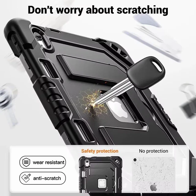Alt view image 5 of 7 - Case for iPad A16 11th Generation 11 Inch (2025)/10th Generation 10.9 Inch (2022), Dinines Rugged Heavy Duty Shockproof Protective iPad A16 Case with Kickstand, Shoulder Strap Pencil Holder,