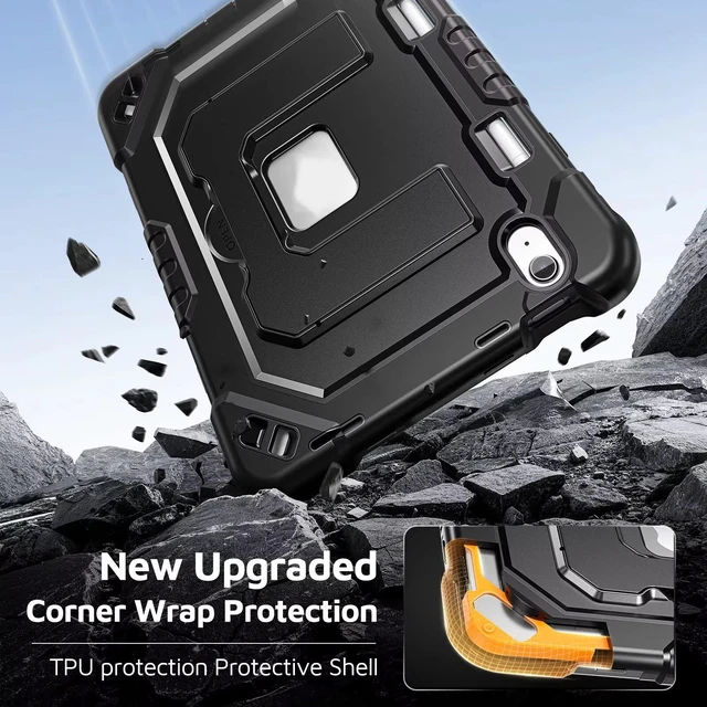 Alt view image 4 of 7 - Case for iPad A16 11th Generation 11 Inch (2025)/10th Generation 10.9 Inch (2022), Dinines Rugged Heavy Duty Shockproof Protective iPad A16 Case with Kickstand, Shoulder Strap Pencil Holder,