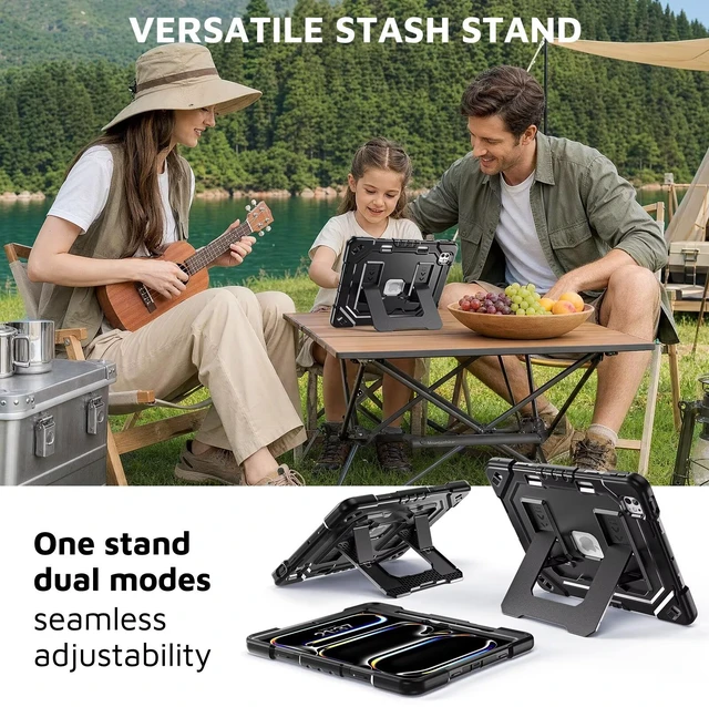 Alt view image 6 of 7 - Case for iPad Pro 13 Inch M5 / M4 (2025/2024), Black
Heavy Duty Shockproof Protective, Hand/Shoulder Strap and Pen Holder, one stand dual models
