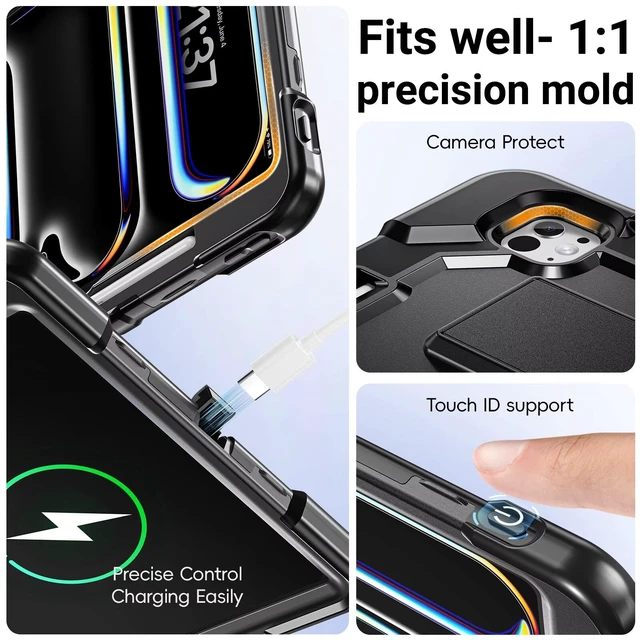 Alt view image 5 of 7 - Case for iPad Pro 13 Inch M5 / M4 (2025/2024), Black
Heavy Duty Shockproof Protective, Hand/Shoulder Strap and Pen Holder, one stand dual models