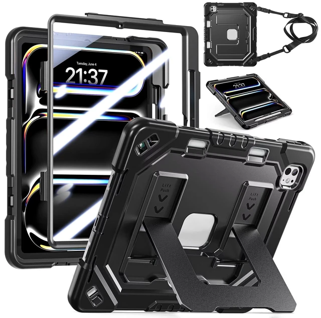 Main image of Case for iPad Pro 13 Inch M5 / M4 (2025/2024), Black
Heavy Duty Shockproof Protective, Hand/Shoulder Strap and Pen Holder, one stand dual models
