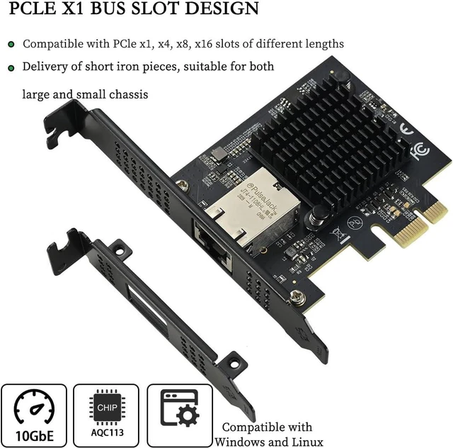 Alt view image 5 of 7 - PCIe 4.0 x1 to 10Gbps Single-Port Ethernet Network Adapter AQC113 Chipset, RJ45 10GBase-T, High-Speed NIC for Server/Desktop/NAS