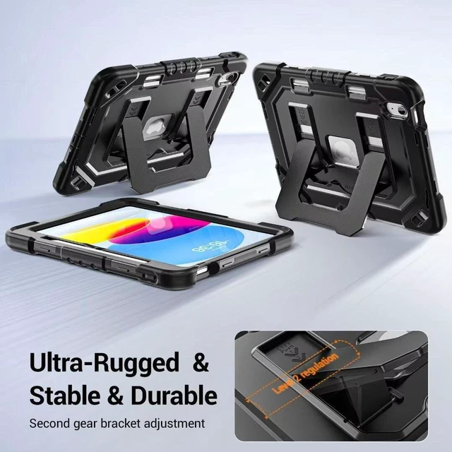 Alt view image 4 of 7 - Case for iPad A16 11th Generation 11 Inch (2025) iPad 10th Generation 10.9 Inch (2022),i Pad A16 Case Military Grade Shockproof Cases with Pencil Holder Shoulder Strap,Black