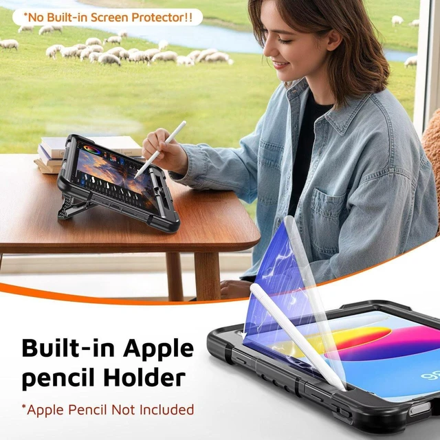 Alt view image 7 of 7 - Case for iPad A16 11th Generation 11 Inch (2025) iPad 10th Generation 10.9 Inch (2022),i Pad A16 Case Military Grade Shockproof Cases with Pencil Holder Shoulder Strap,Black