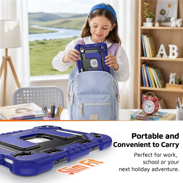 Alt view image 6 of 7 - Kid-Friendly Case for iPad mini 7th Generation A17 Pro/mini 6 8.3"
Fully-Body Rugged Heavy Duty Shockproof Cover, Built-in Kickstand, Landscape & Portrait Viewing, Pencil Holder, Black Blue black
