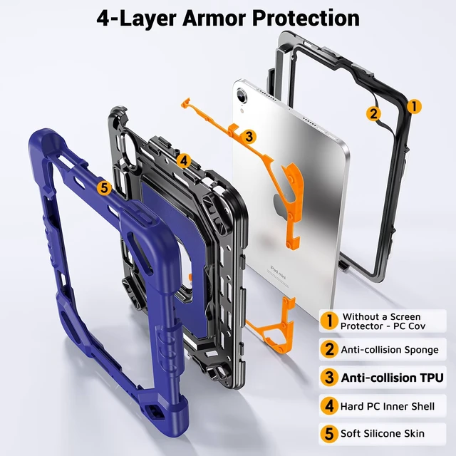 Alt view image 3 of 7 - Kid-Friendly Case for iPad mini 7th Generation A17 Pro/mini 6 8.3"
Fully-Body Rugged Heavy Duty Shockproof Cover, Built-in Kickstand, Landscape & Portrait Viewing, Pencil Holder, Black Blue black