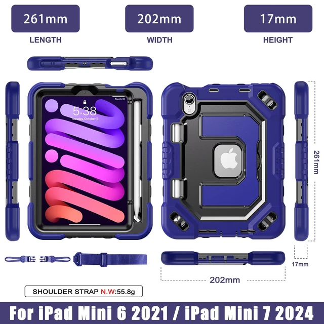 Alt view image 2 of 7 - Kid-Friendly Case for iPad mini 7th Generation A17 Pro/mini 6 8.3"
Fully-Body Rugged Heavy Duty Shockproof Cover, Built-in Kickstand, Landscape & Portrait Viewing, Pencil Holder, Black Blue black