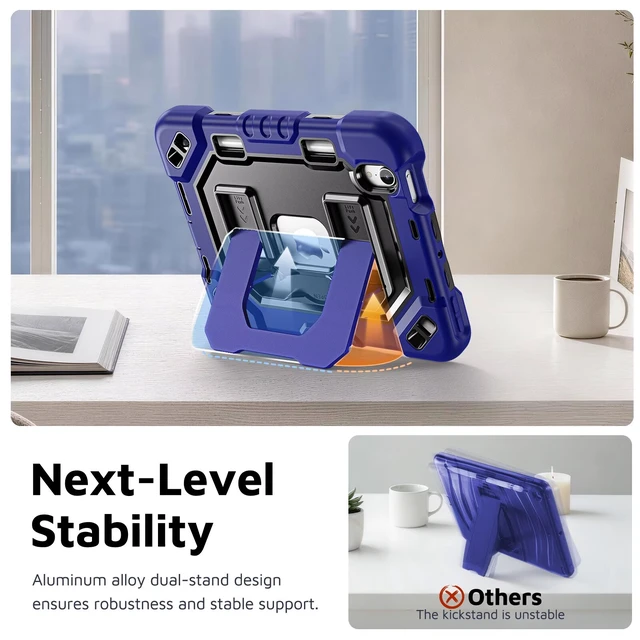 Alt view image 5 of 7 - Kid-Friendly Case for iPad mini 7th Generation A17 Pro/mini 6 8.3"
Fully-Body Rugged Heavy Duty Shockproof Cover, Built-in Kickstand, Landscape & Portrait Viewing, Pencil Holder, Black Blue black