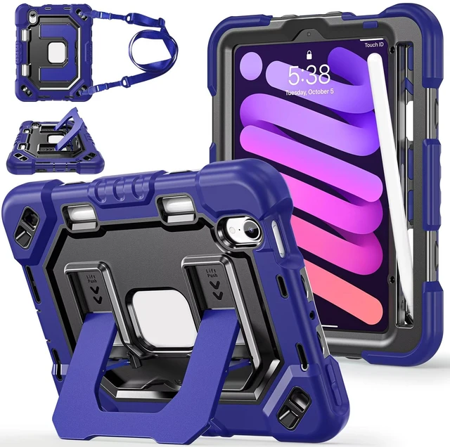 Main image of Kid-Friendly Case for iPad mini 7th Generation A17 Pro/mini 6 8.3"
Fully-Body Rugged Heavy Duty Shockproof Cover, Built-in Kickstand, Landscape & Portrait Viewing, Pencil Holder, Black Blue black