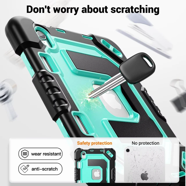 Alt view image 2 of 6 - Kid-Friendly Case for iPad mini 7th Generation A17 Pro/mini 6 8.3"
Fully-Body Rugged Heavy Duty Shockproof Cover, Built-in Kickstand, Landscape & Portrait Viewing, Pencil Holder, Black Green black