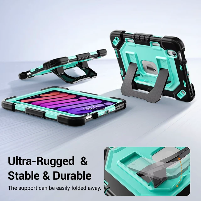 Alt view image 4 of 6 - Kid-Friendly Case for iPad mini 7th Generation A17 Pro/mini 6 8.3"
Fully-Body Rugged Heavy Duty Shockproof Cover, Built-in Kickstand, Landscape & Portrait Viewing, Pencil Holder, Black Green black
