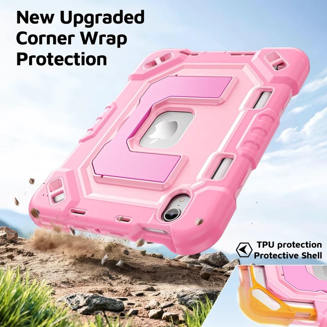 Alt view image 3 of 4 - Kid-Friendly Case for iPad mini 7th Generation A17 Pro/mini 6 8.3"
Fully-Body Rugged Heavy Duty Shockproof Cover, Built-in Kickstand, Landscape & Portrait Viewing, Pencil Holder, Rose
