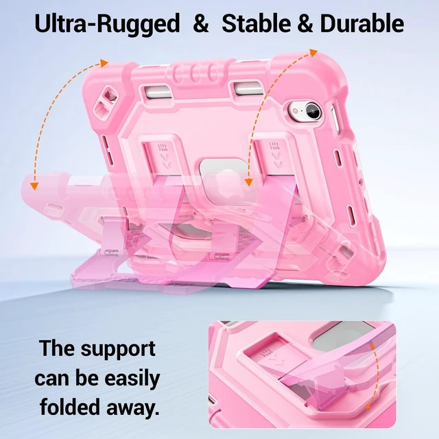 Alt view image 2 of 4 - Kid-Friendly Case for iPad mini 7th Generation A17 Pro/mini 6 8.3"
Fully-Body Rugged Heavy Duty Shockproof Cover, Built-in Kickstand, Landscape & Portrait Viewing, Pencil Holder, Rose