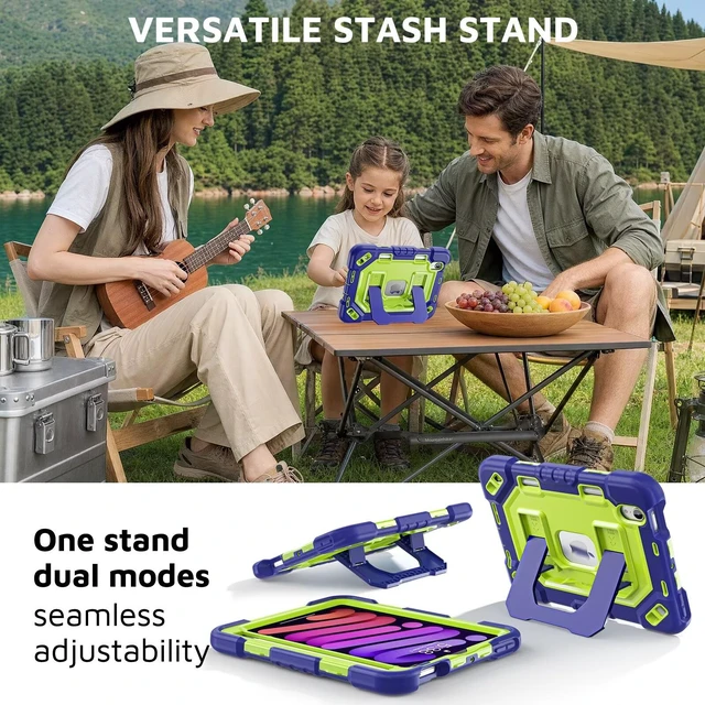 Alt view image 5 of 5 - Kid-Friendly Case for iPad mini 7th Generation A17 Pro/mini 6 8.3"
Fully-Body Rugged Heavy Duty Shockproof Cover, Built-in Kickstand, Landscape & Portrait Viewing, Pencil Holder, Black Blue green