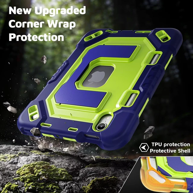 Alt view image 2 of 5 - Kid-Friendly Case for iPad mini 7th Generation A17 Pro/mini 6 8.3"
Fully-Body Rugged Heavy Duty Shockproof Cover, Built-in Kickstand, Landscape & Portrait Viewing, Pencil Holder, Black Blue green
