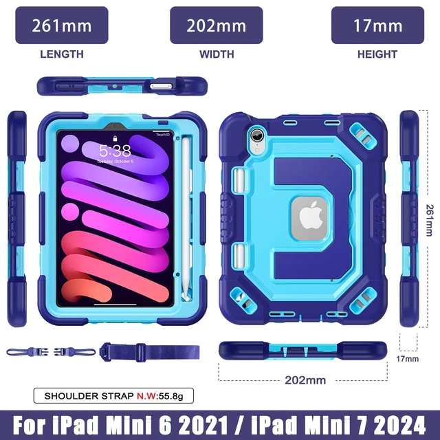 Alt view image 2 of 6 - Kid-Friendly Case for iPad mini 7th Generation A17 Pro/mini 6 8.3"
Fully-Body Rugged Heavy Duty Shockproof Cover, Built-in Kickstand, Landscape & Portrait Viewing, Pencil Holder, Black Light blue