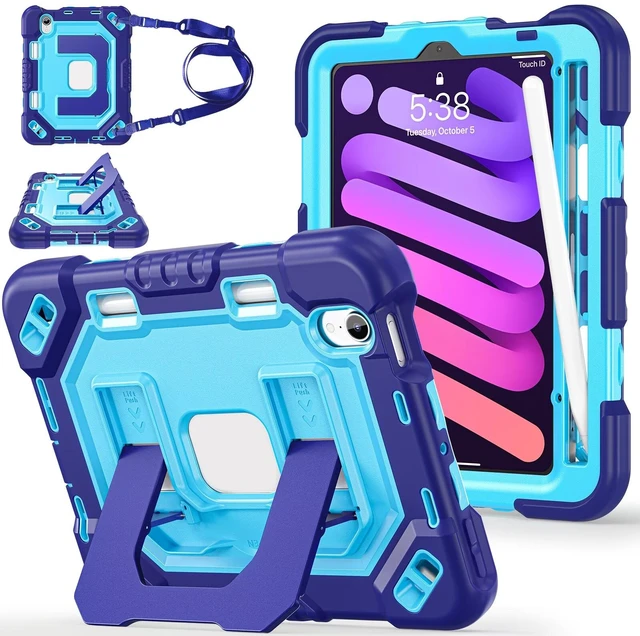 Main image of Kid-Friendly Case for iPad mini 7th Generation A17 Pro/mini 6 8.3"
Fully-Body Rugged Heavy Duty Shockproof Cover, Built-in Kickstand, Landscape & Portrait Viewing, Pencil Holder, Black Light blue