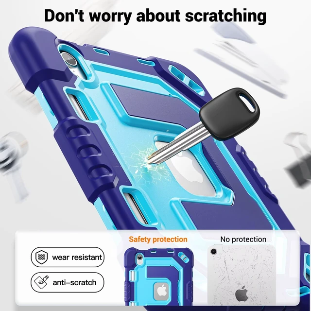 Alt view image 6 of 6 - Kid-Friendly Case for iPad mini 7th Generation A17 Pro/mini 6 8.3"
Fully-Body Rugged Heavy Duty Shockproof Cover, Built-in Kickstand, Landscape & Portrait Viewing, Pencil Holder, Black Light blue