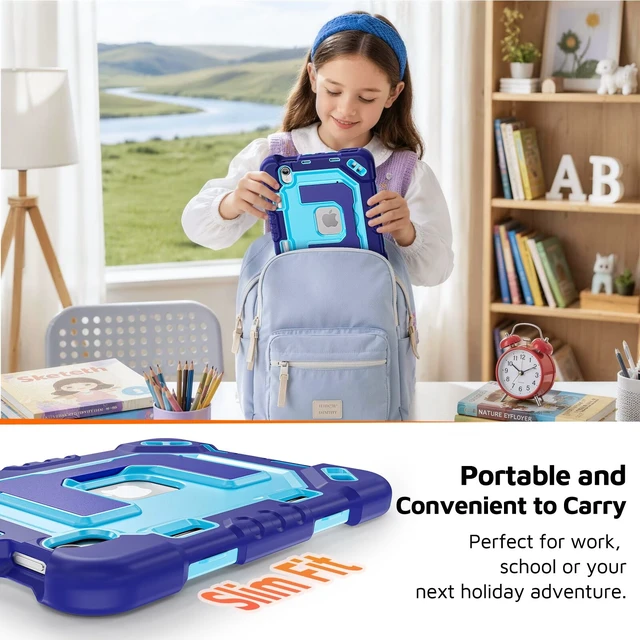 Alt view image 5 of 6 - Kid-Friendly Case for iPad mini 7th Generation A17 Pro/mini 6 8.3"
Fully-Body Rugged Heavy Duty Shockproof Cover, Built-in Kickstand, Landscape & Portrait Viewing, Pencil Holder, Black Light blue