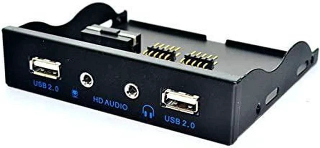 Alt view image 5 of 5 - 3.5 9Pin to 2 USB 2.0 Hub Front Panel with HD Audio Mic Interface for PC Desktop 3.5Inch Floppy Disk Bay Expansion