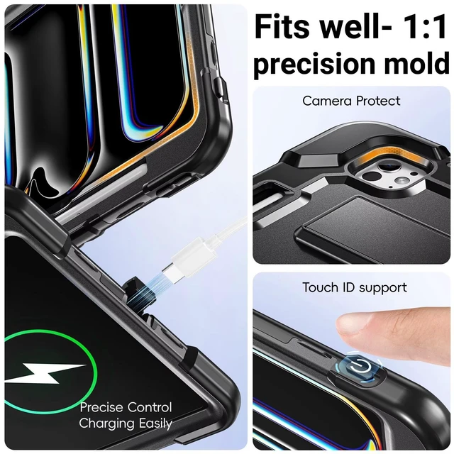 Alt view image 6 of 7 - Case for iPad Pro 11-inch M5-M4 2025-2024, Shockproof Heavy Duty Case with Pencil Holder, Adjustable Viewing Angles, Stable Writing & Typing, Shoulder Strap, Black