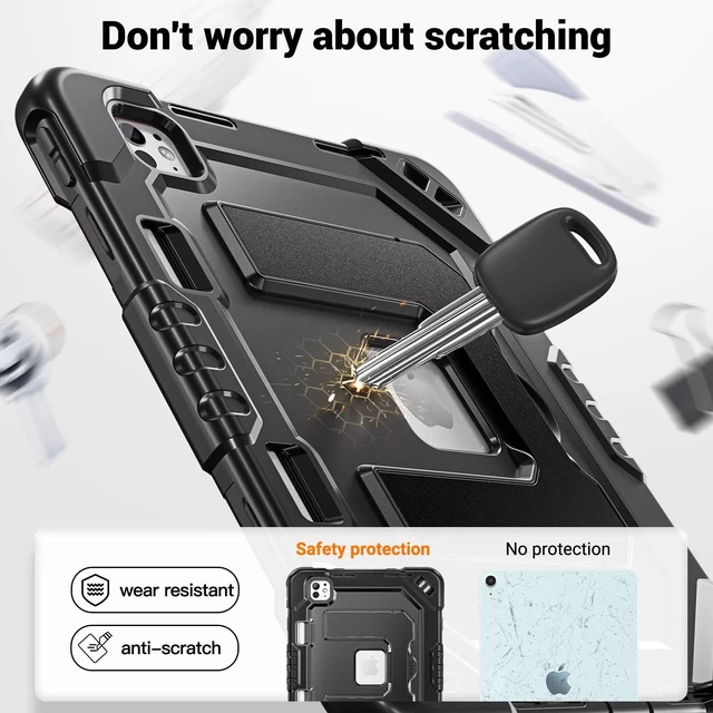 Alt view image 4 of 7 - Case for iPad Pro 11-inch M5-M4 2025-2024, Shockproof Heavy Duty Case with Pencil Holder, Adjustable Viewing Angles, Stable Writing & Typing, Shoulder Strap, Black