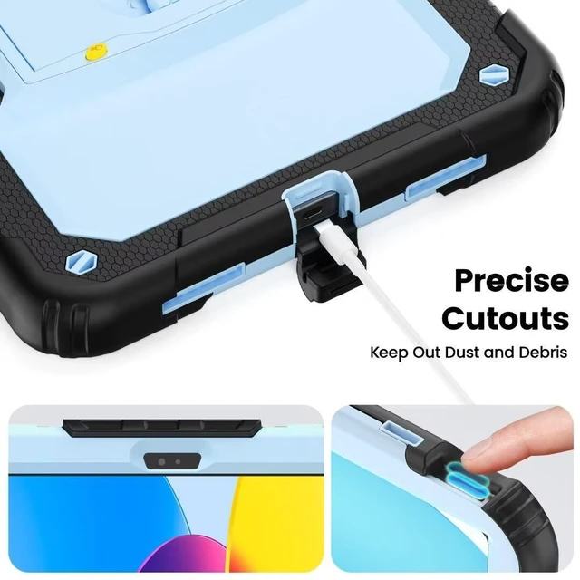Alt view image 6 of 7 - Case for iPad (A16) 11th/10th Generation 11''/10.9'' 2025/2022, Full-Body Drop Protection Case with Screen Protector Foldable Kickstand/Stand, Black and Blue