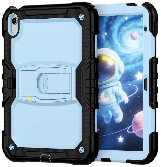Alt view image 7 of 7 - Case for iPad (A16) 11th/10th Generation 11''/10.9'' 2025/2022, Full-Body Drop Protection Case with Screen Protector Foldable Kickstand/Stand, Black and Blue