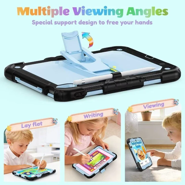 Alt view image 3 of 7 - Case for iPad (A16) 11th/10th Generation 11''/10.9'' 2025/2022, Full-Body Drop Protection Case with Screen Protector Foldable Kickstand/Stand, Black and Blue