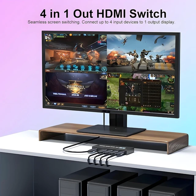 Alt view image 2 of 7 - HDMI Multi-Viewer 4X1, Seamless Switcher 4 in 1 Out, Quad Multi Viewer Switcher with IR Remote, Supports 4K 30Hz, 1080P@60Hz, 5 Display Modes Multiviewer Switch for Security Camera, Gaming Consoles
