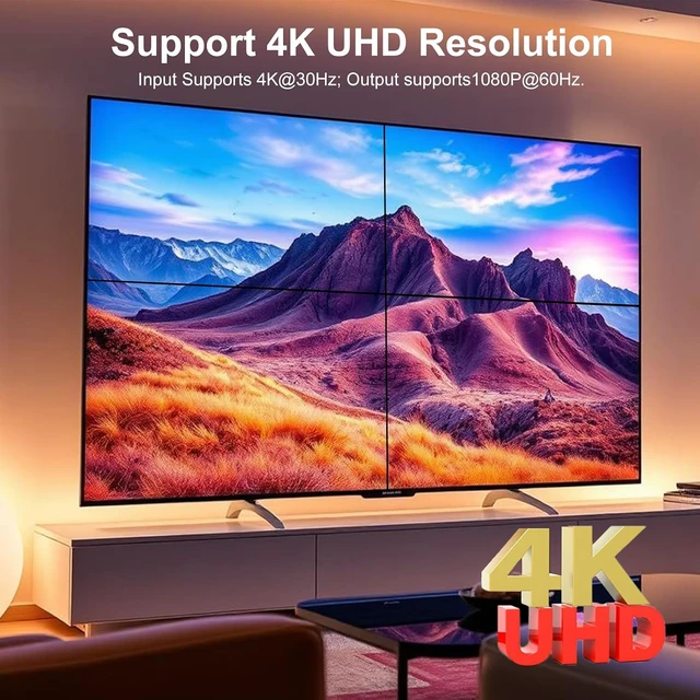 Alt view image 7 of 7 - 4K HDMl Video Wall Controller 2x2, 180° Rotate Video Wall Processor with IR Remote, 8 Splicing Modes 1x1 1x2 1x3 1x4 2x1 3x1 4x1, Combine 4 Screens into 1 Wall Display