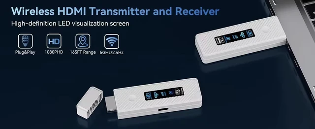 Alt view image 6 of 6 - Upgraded Wireless HDMI Transmitter and Receiver 165FT/50M, Plug & Play Portable 5G+2.4G Wireless HDMI Extender Kit for 4K Decode Input 1080P Output, for Audio to Monitor from Laptop/TV Box White