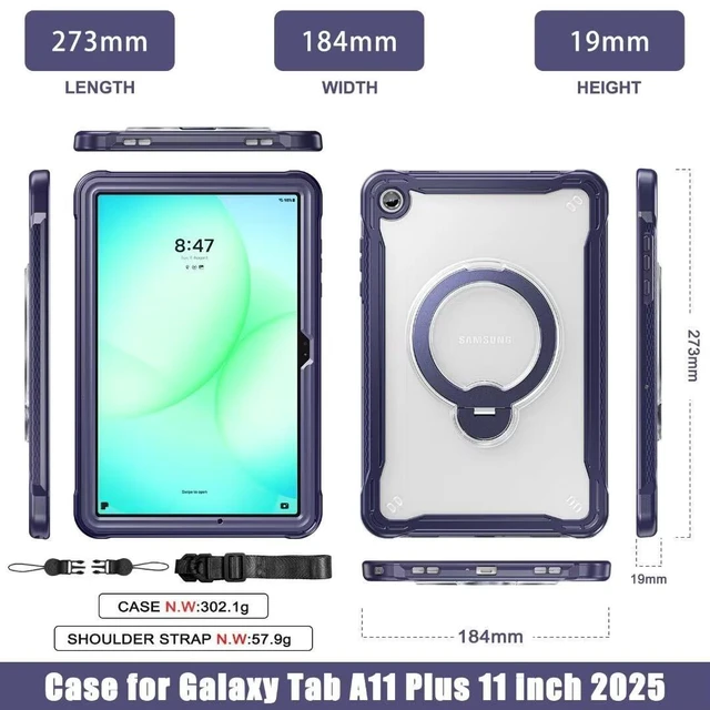 Alt view image 2 of 7 - Case for Sam-sung Galaxy Tab A11+ Plus - 2025 Black Tab A11+ Case
11 Inch, Protective Silicone Cover,Shoulder Strap, 360°Rotating & Stable Kickstand, SM-X230/X235/X236/X238