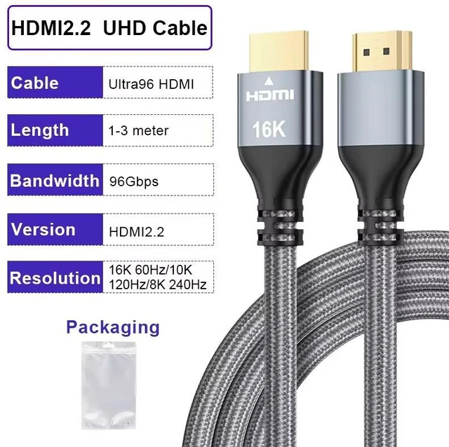 Alt view image 3 of 7 - 16K HDMI 2.2 Cable ultra96, 8K@240Hz Ultra High Speed HDMI Cord,Cable length is 10ft, 3M