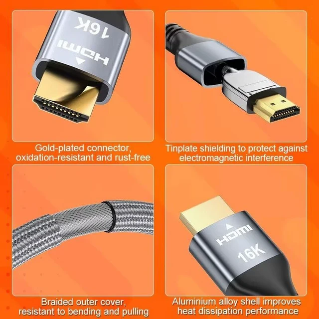Alt view image 7 of 7 - 16K HDMI 2.2 Cable ultra96, 8K@240Hz Ultra High Speed HDMI Cord,Cable length is 10ft, 3M