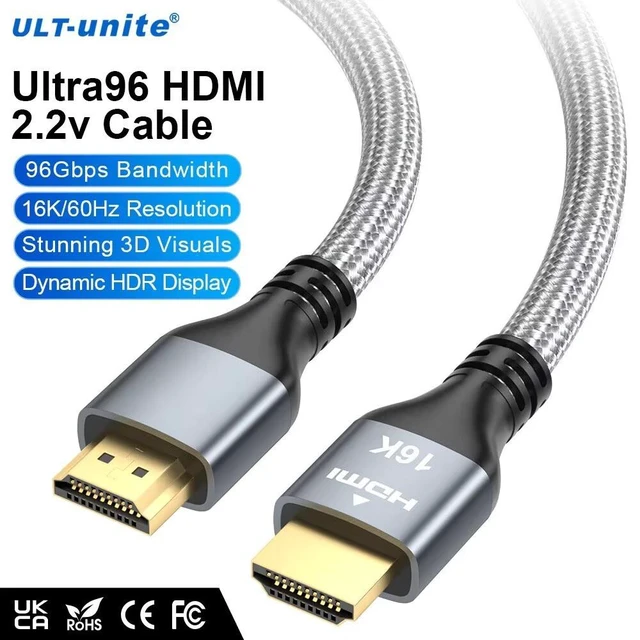 Alt view image 2 of 7 - 16K HDMI 2.2 Cable ultra96, 8K@240Hz Ultra High Speed HDMI Cord,Cable length is 10ft, 3M