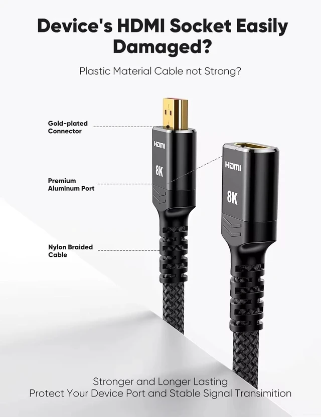 Alt view image 2 of 5 - 8K 4K HDMI Extender Cable, Short HDMI Extension Cable 2.1 4K@30Hz/ 60Hz/ 120Hz, Ultra high Speed HDMI Adapter Male to Female Compatible with PS5 Roku Stick Blu Ray Player HDTV Laptop 1FT