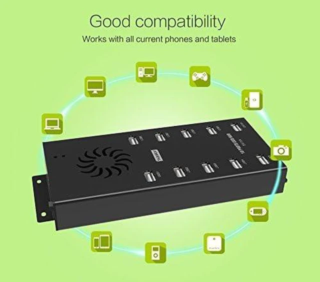 Alt view image 3 of 7 - A-400 10-Port USB 2.0 Charge & Sync Hub, 120W, 2.1A/Port | 10 USB 2.0 ports with 120W power and up to 2.1A per port for charging cabinets, classrooms and device management.