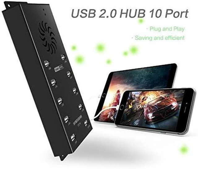 Alt view image 5 of 7 - A-400 10-Port USB 2.0 Charge & Sync Hub, 120W, 2.1A/Port | 10 USB 2.0 ports with 120W power and up to 2.1A per port for charging cabinets, classrooms and device management.