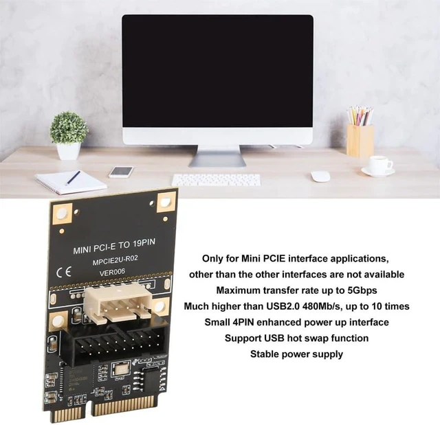 Alt view image 2 of 7 - Mini PCIe to USB 3.2 Gen1 19-Pin Expansion Card, 5Gbps Front Panel Adapter with USB Hot-Swap and Main Control Chip for Windows Systems