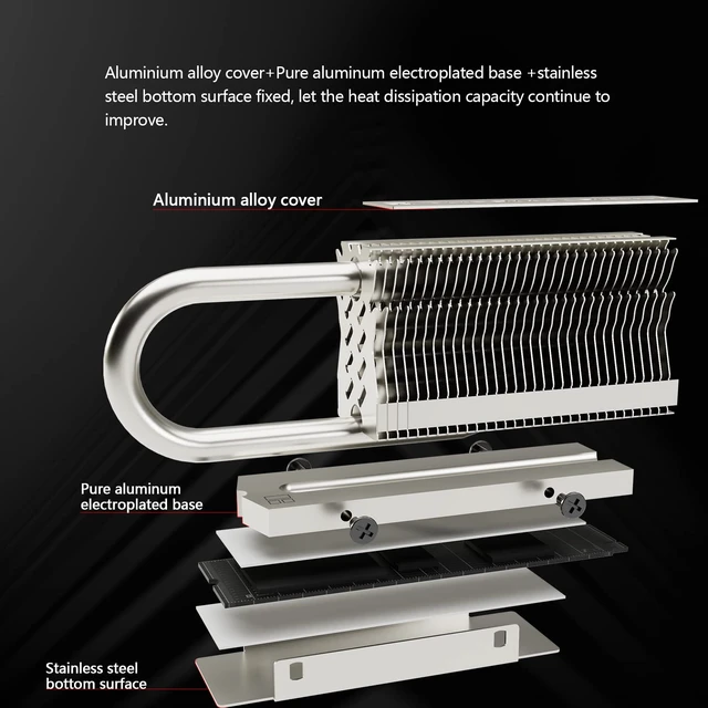 Alt view image 5 of 6 - HR-09 2280 SSD Heatsink, Contains a Heat Pipe, Double-Sided Heat Sink, Reflow Soldering Process, with Thermal Silicone Pad for M.2 SSD Hard Disk, Computer and PC