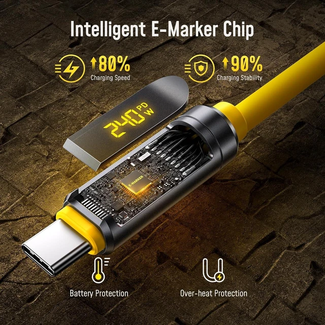 Alt view image 2 of 7 - USB4 2.0 Cable, LED Display 6.6ft, 240W PD3.1 Fast Charging
80Gbps Data Transfer, Dual 8K Display, The Adonis USB C Cable for MacBook Pro/iPhone 17 Pro Max/Galaxy/SSD/Docking, Yellow
