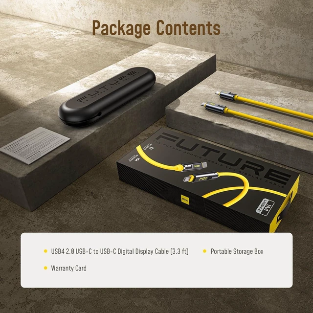 Alt view image 7 of 7 - USB4 2.0 Cable, LED Display 3.3 ft, 240W PD3.1 Fast Charging80Gbps Data Transfer, Dual 8K Display, The Adonis USB C Cable for MacBook Pro/iPhone 17 Pro Max/Galaxy/SSD/Docking, Yellow 3.3ft