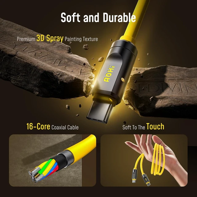 Alt view image 5 of 7 - USB4 2.0 Cable 3.3ft, 240W PD3.1 Fast Charges, 80Gbps Data TransferDual 8K/Triple 4K Display, The Future Adonis USB C Cable for MacBook Pro/Air, iPhone 17 Pro Max, SSD, Docking, Yellow 3.3ft