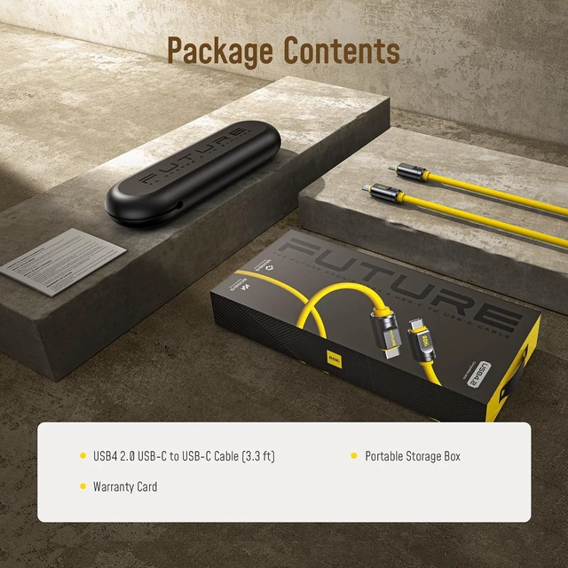 Alt view image 7 of 7 - USB4 2.0 Cable 3.3ft, 240W PD3.1 Fast Charges, 80Gbps Data TransferDual 8K/Triple 4K Display, The Future Adonis USB C Cable for MacBook Pro/Air, iPhone 17 Pro Max, SSD, Docking, Yellow 3.3ft