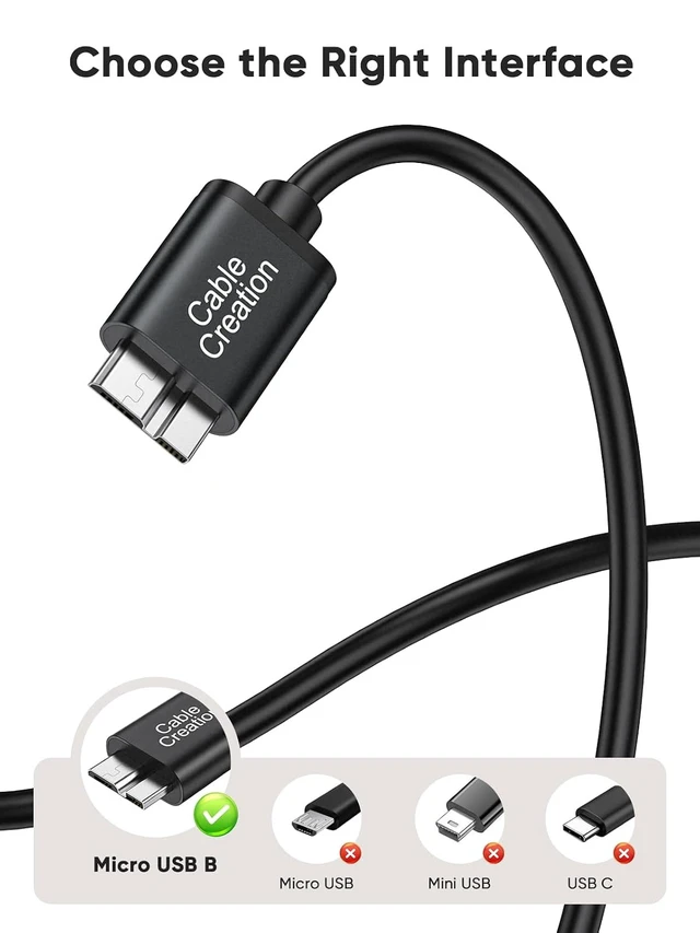 Alt view image 2 of 5 - USB 3.0 Micro B Cable 3.3FT, USB to Micro B Hard Drive Cable
10Gbps High-Speed, Nylon Braided, External Hard Drive Cord Compatible with Hard Drive