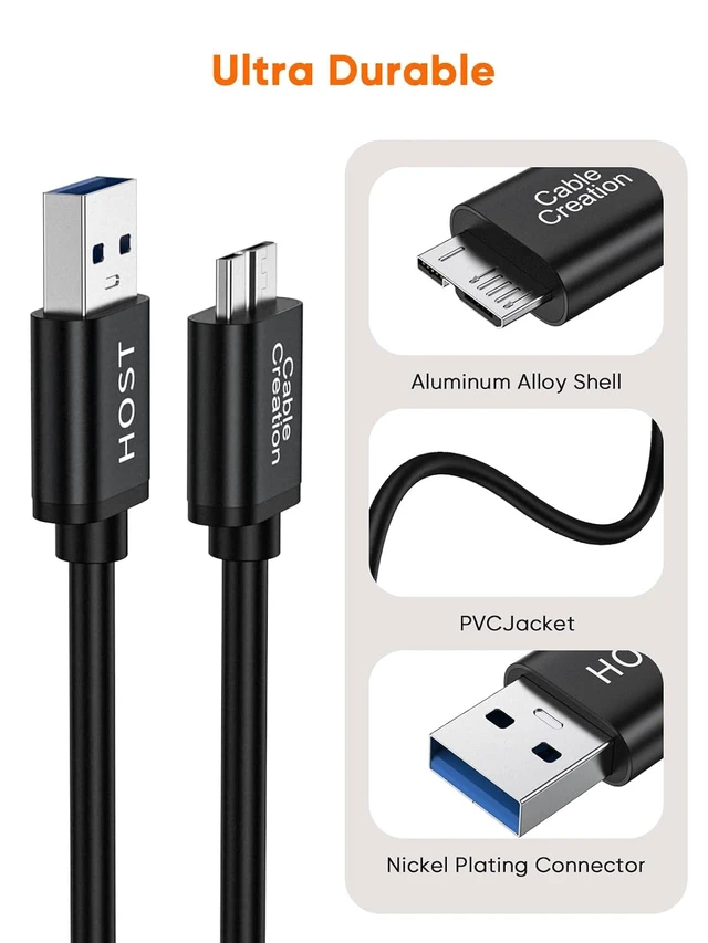 Alt view image 3 of 5 - USB 3.0 Micro B Cable 3.3FT, USB to Micro B Hard Drive Cable
10Gbps High-Speed, Nylon Braided, External Hard Drive Cord Compatible with Hard Drive